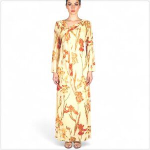 William Pearson Vintage Long Floral Silk Maxi Scarf Gown Dress Metallic 8 ?